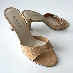 Amanda Smith Jupiter Camel Crocodile Leather Open Toe SlipOn 3” Kitten Heel SZ 8